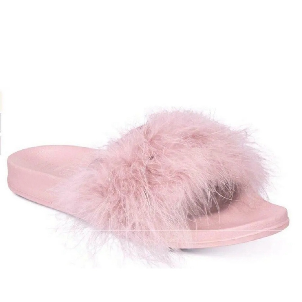 INC Faux-Marabou Slide Slippers in Pink , Size XL 11/12 New w/Tag